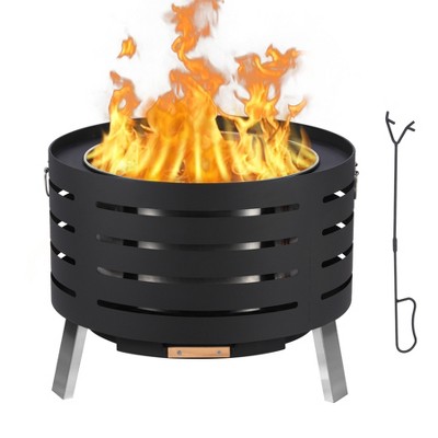 Garvee 26 Inch Outdoor Fire Pit with Removable Ash Pan and Fire Poker, Carbon Steel Firepit for Camping, Picnic, Backyard, Black