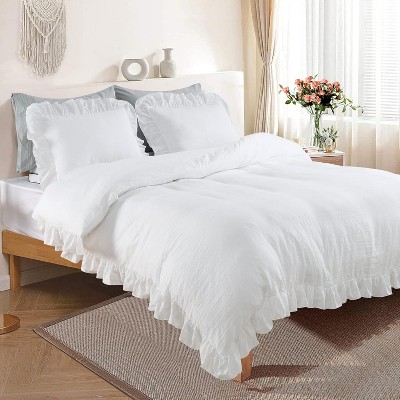 Ruffle Duvet Cover Farmhouse Shabby Vintage Ruffled Bedding Set
