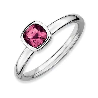Black Bow Jewelry Silver Stackable Cushion Cut Pink Tourmaline Solitaire Ring
