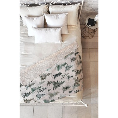 Ninola Design Winter Snow Trees Forest Neutral Fleece Throw Blanket -Deny Designs