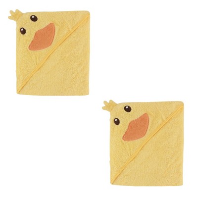 Luvable Friends Unisex Baby Cotton Animal Face Hooded Towel, Duck 2-Piece Set, One Size