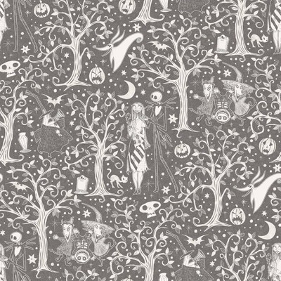 Disney Tim Burton's The Nightmare Before Christmas Forest Kids' Peel and Stick Wallpaper Gray