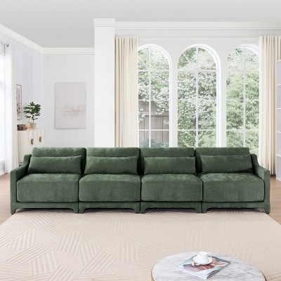 141" Cozy Chenille Fabric Sofa, 4-Seater Couch with Lumbar Support and Soft Cushioning for Lounge or Living Room – Cuddlewood