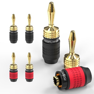 FosPower Deadbolt Banana Plugs, Screwless Type 24k Gold Plated Banana Speaker Plug Connectors