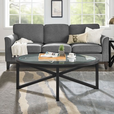 NicBex Modern Round/Oval Coffee Table with Uniquely Designed Wooden Base,31.5" Glass Coffee Table,Coffee Tables for Living Room,Study