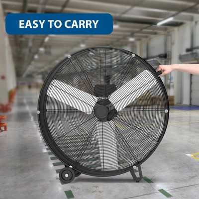 Floor Fan, Industrial Fan - 30 Inch High Velocity Drum Fan, 330W 3 Speed Heavy Duty Metal Fan with Casters & Handle
