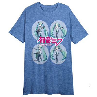 Hatsune Miku Characters and Title Logo Women's Blue Heather Sleep Shirt