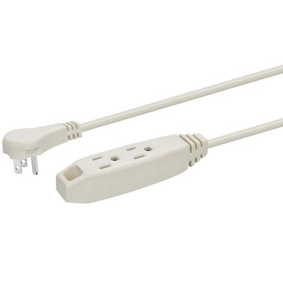 Monoprice 3-Outlet Flat Plug Household Extension Cord - 10 Feet - White | Low-Profile 5-15P, 16AWG, 13A, SPT-2, ETL Listed, 3-Prong