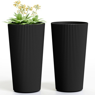 INFURNIC Planters, Outdoor Flower Pot, Tall Planters with Drainage Hole, for gardens, patios, or indoor spaces, 2PCS, Black, 13"*13"*23.6"