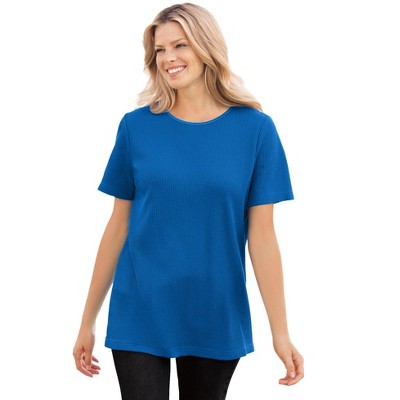 Woman Within Waffle Thermal Satin Trim Tee