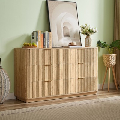 NicBex 55" 6-Drawer Walnut Dresser Modern Curved Wave Design, TV Stand & Organizer for Bedroom/Living Room/Hallway