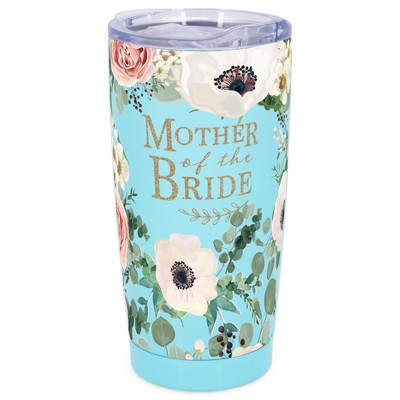 Elanze Designs 20 oz Stainless Steel On the Go Insulated Travel Tumbler With Push Top Lid, Floral Mother of the Bride Sky Blue