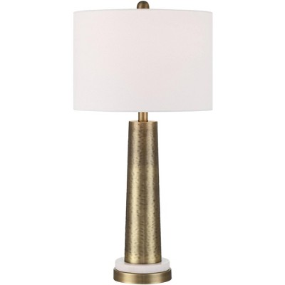 Possini Euro Design Bradley 27" Tall Modern Luxury 3-Way Table Lamp Gold Brass Finish Metal Marble Single White Shade Living Room Bedroom Bedside