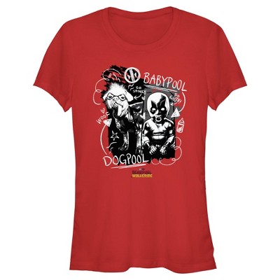 Junior's Marvel: Deadpool & Wolverine Dogpool and Babypool Doodles T-Shirt