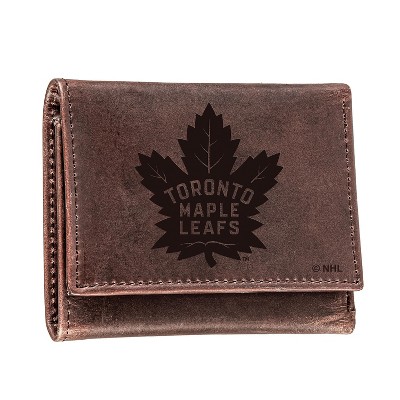 Evergreen NHL Toronto Maple Leafs Brown Leather Trifold Wallet Officially Licensed with Gift Box