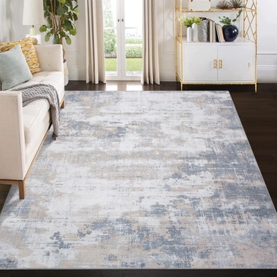 Area Rug Washable Rug for Living Room Bedroom, Distressed Contemporary Modern Abstract Rug Low Pile Carpet