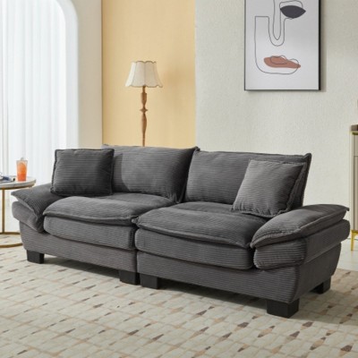 Stylish Corduroy Deep Seat Sofa: Loveseat Size with Pillows and Sleeper Function
