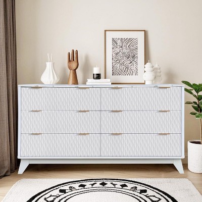 6 Drawers Dresser with Faux Marble Top, Sturdy Storage Cabinet with Anti-Tip Design