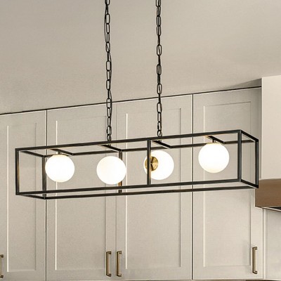 ALOADECOR 4-Light Matte Black Bubble Chandelier Square/Rectangle Industrial Light  Fixrures for Dining Room