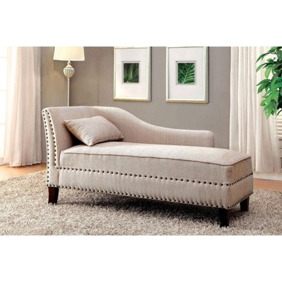Beige Fabric Chaise / Bench Nailhead Trims Pillow Plush Comfort 1pc Chaise Living Room Furniture