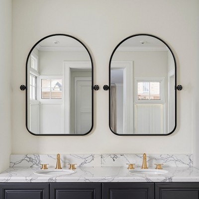 Wooakway 36"H Arched Bathroom Mirror with Pivoting Design Metal Frame for Vanity Living Room Bedroom Entryway Black