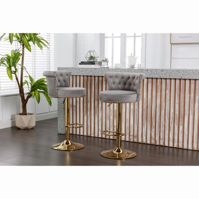 APRILSOUL Gray Set of 2 Swivel Bar Stools Adjustable Counter Height Chairs with Footrest for Kitchen, Dining Room