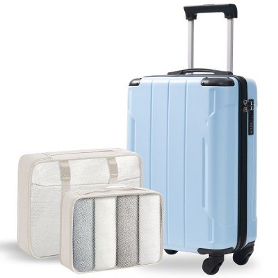 Luupatchy 20 inches Hardshell Carry-On Luggage,with 2 Packing Cubes, Sky Blue