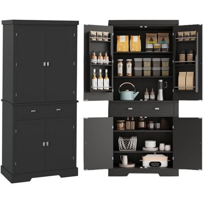 Jojoka 72''Kitchen Pantry Cabinet,Tall Storage Cabinet with 4 Doors and 1 Drawer,Cupboard with 6 Hanging Shelves