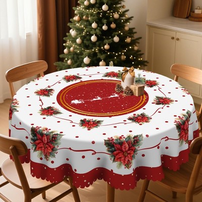LOVEVOOK Christmas Tablecloth, Waterproof Table Cloth, Snowman Trees Red Washable Table Cover for Party Picnic Dinner Holiday Decor