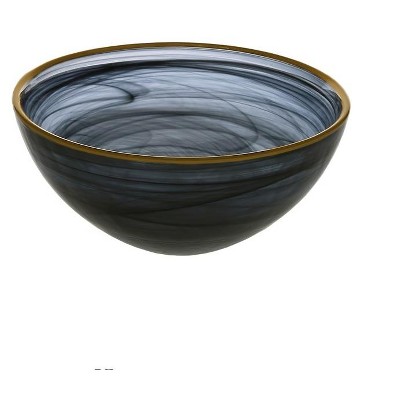 Classic Touch Black Alabaster Bowl with Gold Rim - 6.25"D