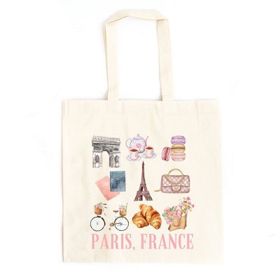 City Creek Prints Paris Travel Collage Canvas Tote Bag - 15x16 - Natural