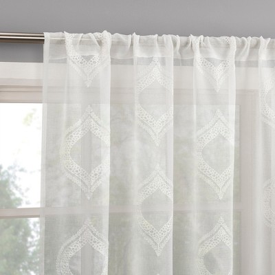 No. 918 1pc 50"x84" Ravenna Embroidered Medallion Sheer Rod Pocket Curtain Panel White