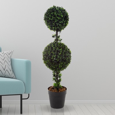 Artificial Podocarpus - 36” Double Ball Style Faux Plant in Sturdy Pot - Realistic Indoor or Outdoor Potted Shrub - Home Decor by Pure Garden
