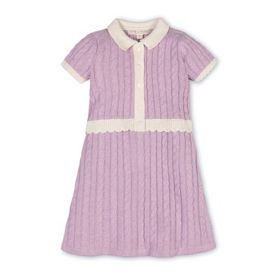 Girls' Organic Short Sleeve Collared Button Front Sweater Dress, Kids