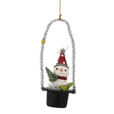 Bethany Lowe 5.5 Inch Snowman In Top Hat Ornament Christmas Tree Ornament , Holly Bottle Brush Tree (1PC)
