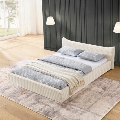 GDFStudio Beacher Queen Size Velvet Upholstered Wood Bed with Curved Headboard