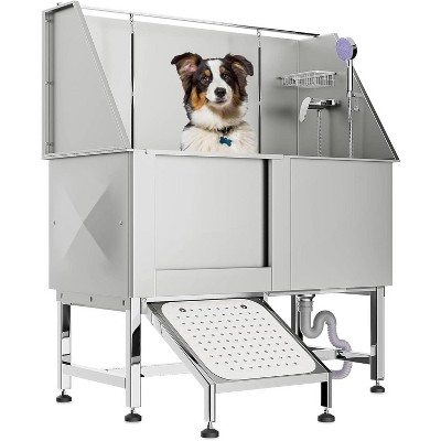 62" Professional Stainless Steel Dog Bathing Station, Large Dog Washing Station W/Dog Bath Brush, Washing Gloves, Cat Bath Tub, Dog Washing Sink