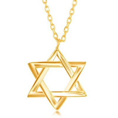 Bella Silver Sterling Silver Star of David Necklace - Gold Plated - Gold - 16+2 Inch