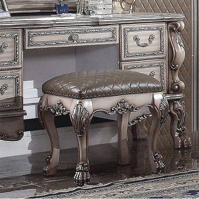 21" Dresden Accent Chair Vintage Bone White PU - Acme Furniture: Elegant Vanity Stool, Armless Leather Upholstery