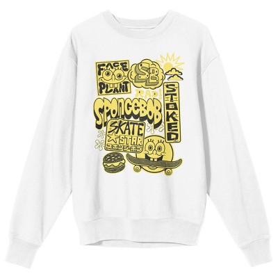 Spongebob Squarepants Fast Food Collage Adult White Crew Neck Long Sleeve Sweatshirt