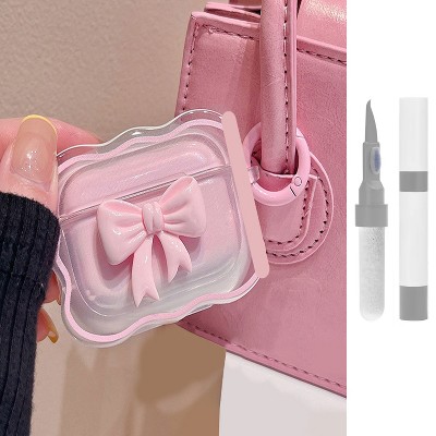 HTUTWOO Compatible with AirPods Pro 2/1 Case , 3D Bow Pattern iPods Pro 2 Cases with Keychain, Protective Case,Cleanner Kit for Girls Women