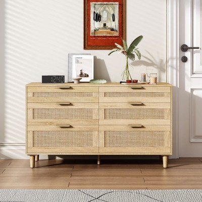 Kumasinova 51" 6-Drawer Dresser,Rattan MDF Chest of Drawers with Spacious Storage Space for Bedroom and Entryway,2 Columns&3 Rows