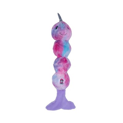 American Pet Supplies Tie Dye Narwal Skinny Squeaker Dog Chew Toy – Magical Creature Plush Dog Toy with Durable Texture