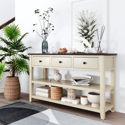 NicBex 3 Drawers Console Table with 2 Open Shelves,Entryway Table with Black Round Knobs,Modern Couch Table for Living Room