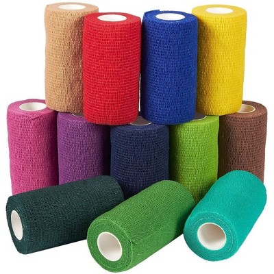 Impresa 12 Rolls Extra Large Colorful Self Adherent Bandage Wrap, 4 Inch x 5 Yards Cohesive Vet Tape for First Aid, 12 Colors