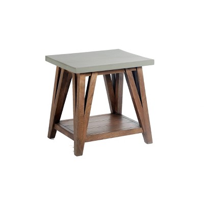 Brookside End Table Concrete Coated Top and Wood Light Gray/Brown - Alaterre Furniture: Mid-Century Modern, Square, Fixed Shelf