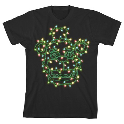 Five Nights at Freddy's Christmas Lights Freddy Face Boy's Black T-shirt