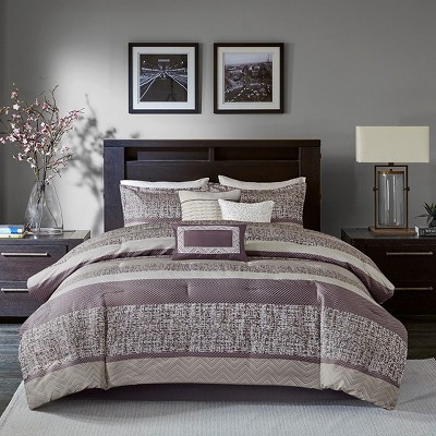 7 Piece Jacquard Comforter Set Purple King