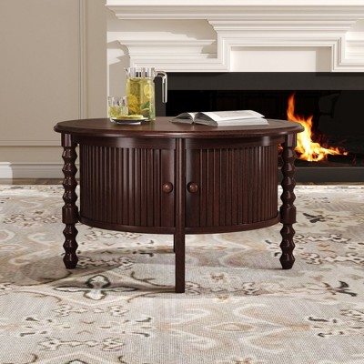 PAGED Vintage Style 2-Tier Wooden Coffee Table with Storage,Mid-Century Cocktail Table End Table Center Table for Living Room