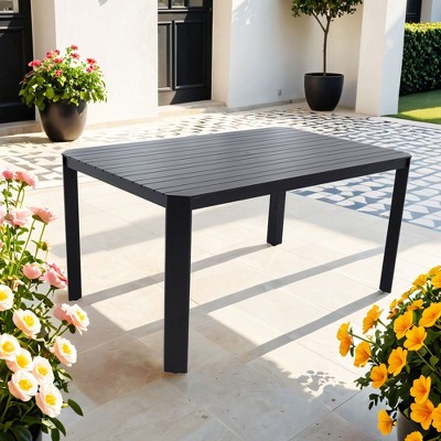 PAGED Patio Dining Table Modern Outdoor Table with Slat Paneling and Acacia Wood Top for Patio, Deck, Poolside